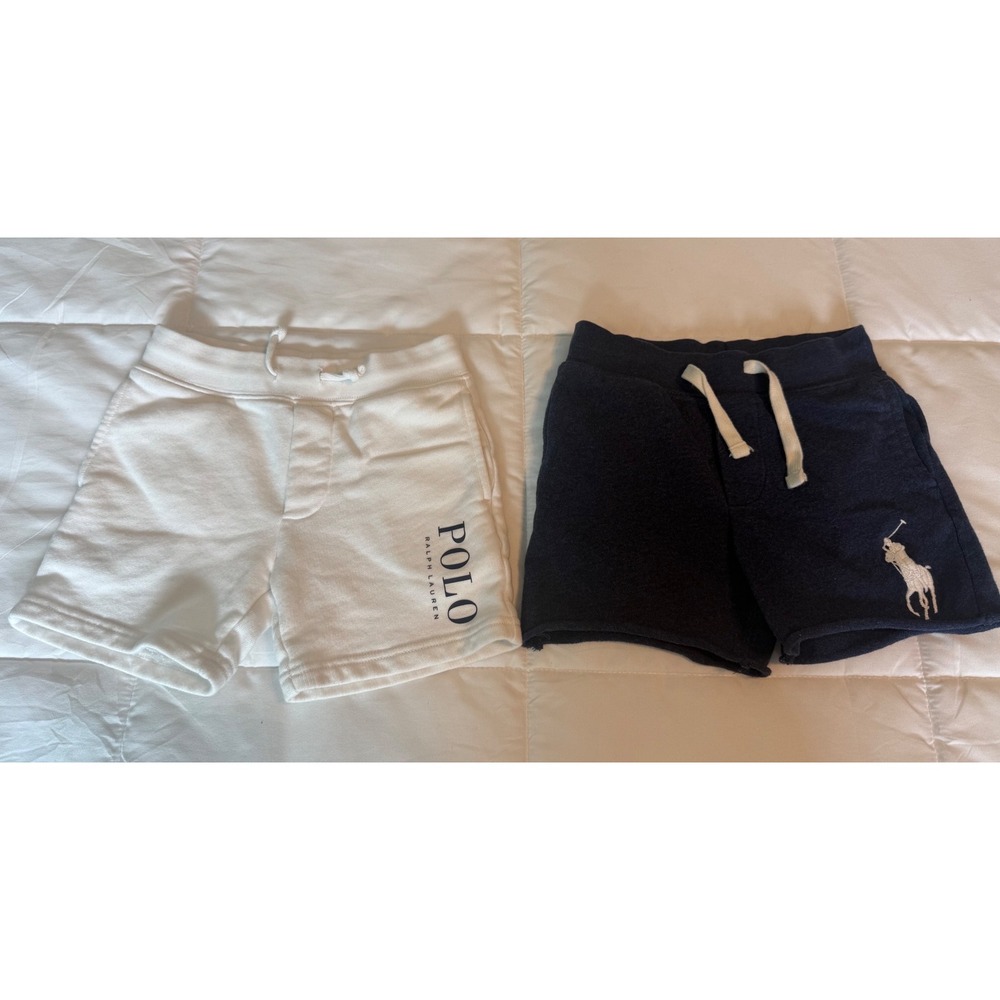 Polo Ralph Lauren Shorts Kids 3T White Navy Good Fleece Logo Pony Bundle
